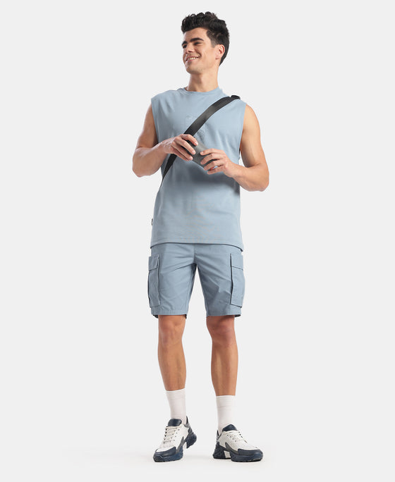 Super Combed Cotton Woven Straight Fit Cargo Shorts with Seven Pockets - Windward Blue