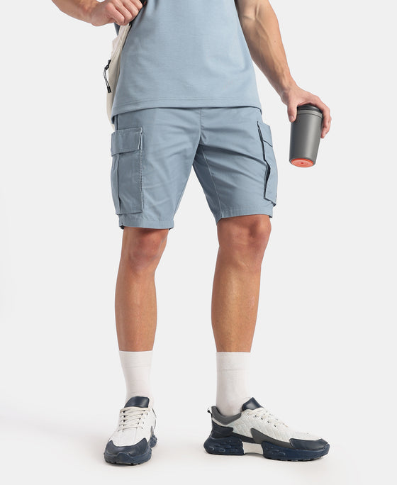 Super Combed Cotton Woven Straight Fit Cargo Shorts with Seven Pockets - Windward Blue