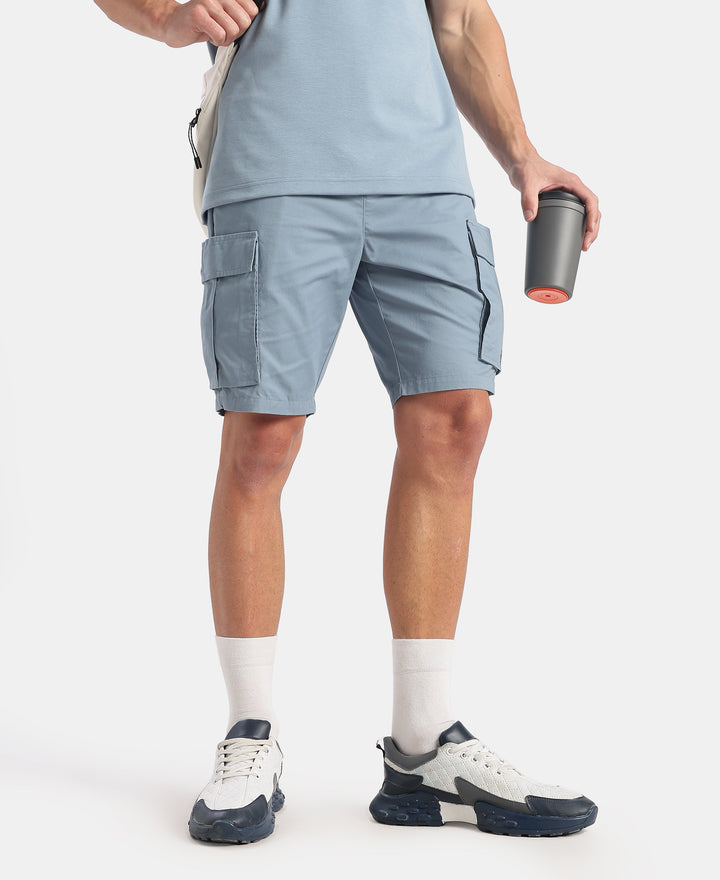 Super Combed Cotton Woven Straight Fit Cargo Shorts with Seven Pockets - Windward Blue