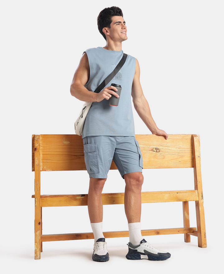 Super Combed Cotton Woven Straight Fit Cargo Shorts with Seven Pockets - Windward Blue