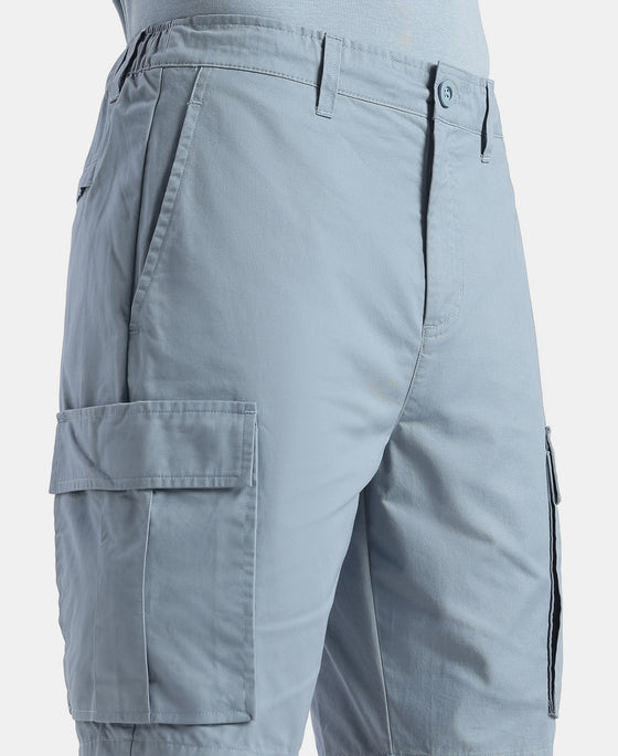 Super Combed Cotton Woven Straight Fit Cargo Shorts with Seven Pockets - Windward Blue