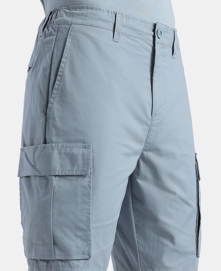 Super Combed Cotton Woven Straight Fit Cargo Shorts with Seven Pockets - Windward Blue
