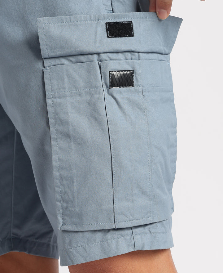 Super Combed Cotton Woven Straight Fit Cargo Shorts with Seven Pockets - Windward Blue