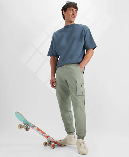 Super Combed Mercerized Cotton Woven Regular Fit Cargo Jogger - Iceberg Green