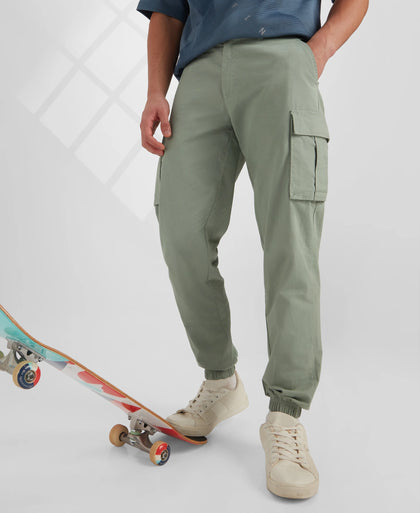 Super Combed Mercerized Cotton Woven Regular Fit Cargo Jogger - Iceberg Green