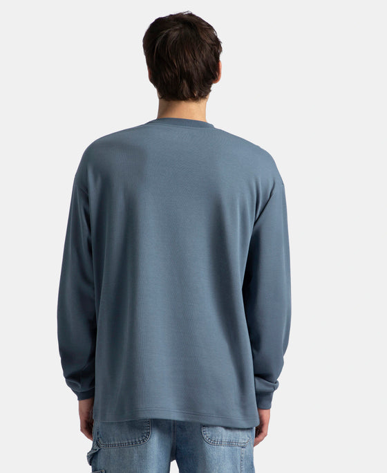 Super Combed Cotton Rich Oversized Fit Graphic Printed Full Sleeve T-Shirt - China Blue