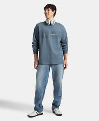 Super Combed Cotton Rich Oversized Fit Graphic Printed Full Sleeve T-Shirt - China Blue