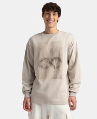 Super Combed Cotton Rich Oversized Fit Graphic Printed Full Sleeve T-Shirt - Dove