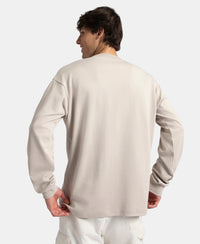 Super Combed Cotton Rich Oversized Fit Graphic Printed Full Sleeve T-Shirt - Dove