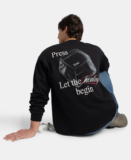 Super Combed Cotton Rich Oversized Fit Graphic Printed Full Sleeve T-Shirt - Deep Black