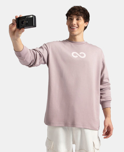 Super Combed Cotton Rich Oversized Fit Graphic Printed Full Sleeve T-Shirt - Quail