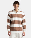 Super Combed Cotton Rich Full Sleeve Striped Polo T-Shirt with Ribbed Cuff - Acorn & Snow White