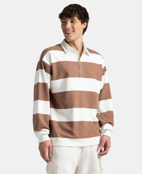 Super Combed Cotton Rich Full Sleeve Striped Polo T-Shirt with Ribbed Cuff - Acorn & Snow White