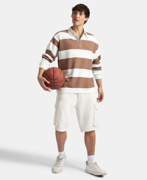 Super Combed Cotton Rich Full Sleeve Striped Polo T-Shirt with Ribbed Cuff - Acorn & Snow White