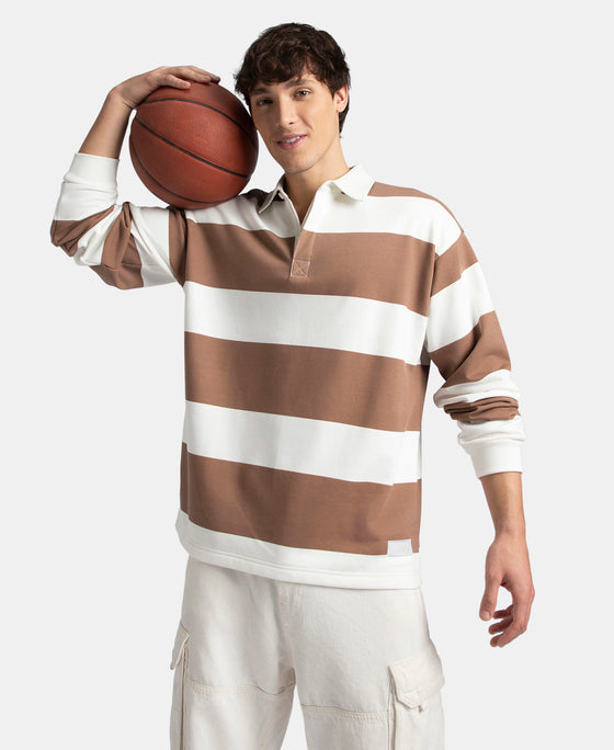 Super Combed Cotton Rich Full Sleeve Striped Polo T-Shirt with Ribbed Cuff - Acorn & Snow White