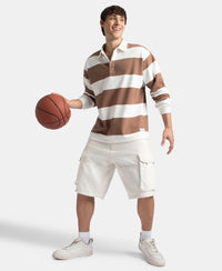 Super Combed Cotton Rich Full Sleeve Striped Polo T-Shirt with Ribbed Cuff - Acorn & Snow White