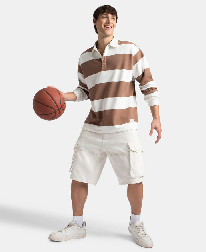 Super Combed Cotton Rich Full Sleeve Striped Polo T-Shirt with Ribbed Cuff - Acorn & Snow White