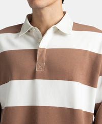 Super Combed Cotton Rich Full Sleeve Striped Polo T-Shirt with Ribbed Cuff - Acorn & Snow White