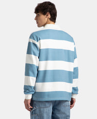 Super Combed Cotton Rich Full Sleeve Striped Polo T-Shirt with Ribbed Cuff - Blue Heaven & Snow White
