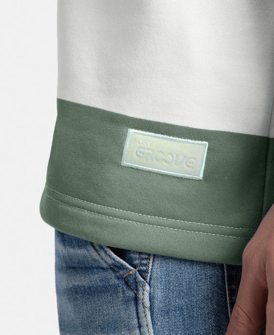 Super Combed Cotton Rich Full Sleeve Striped Polo TShirt with Ribbed Cuff - White & Dark Forest