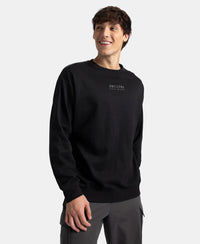 Super Combed Cotton Rich Oversized Graphic Printed Full Sleeve T-Shirt - Black