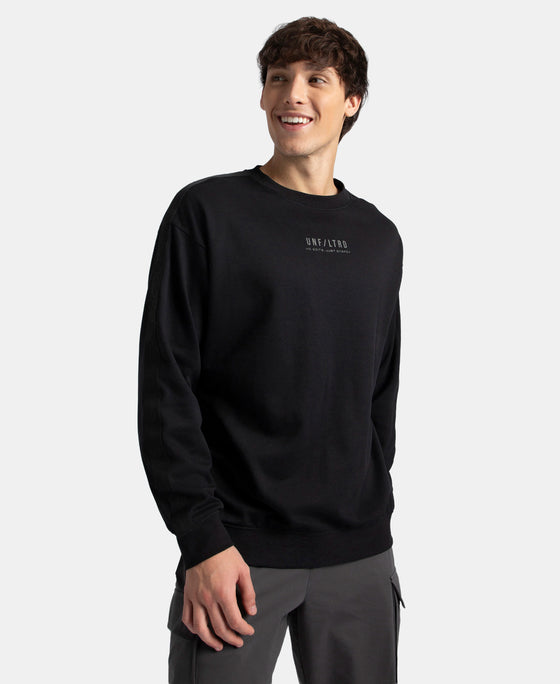 Super Combed Cotton Rich Oversized Graphic Printed Full Sleeve T-Shirt - Black