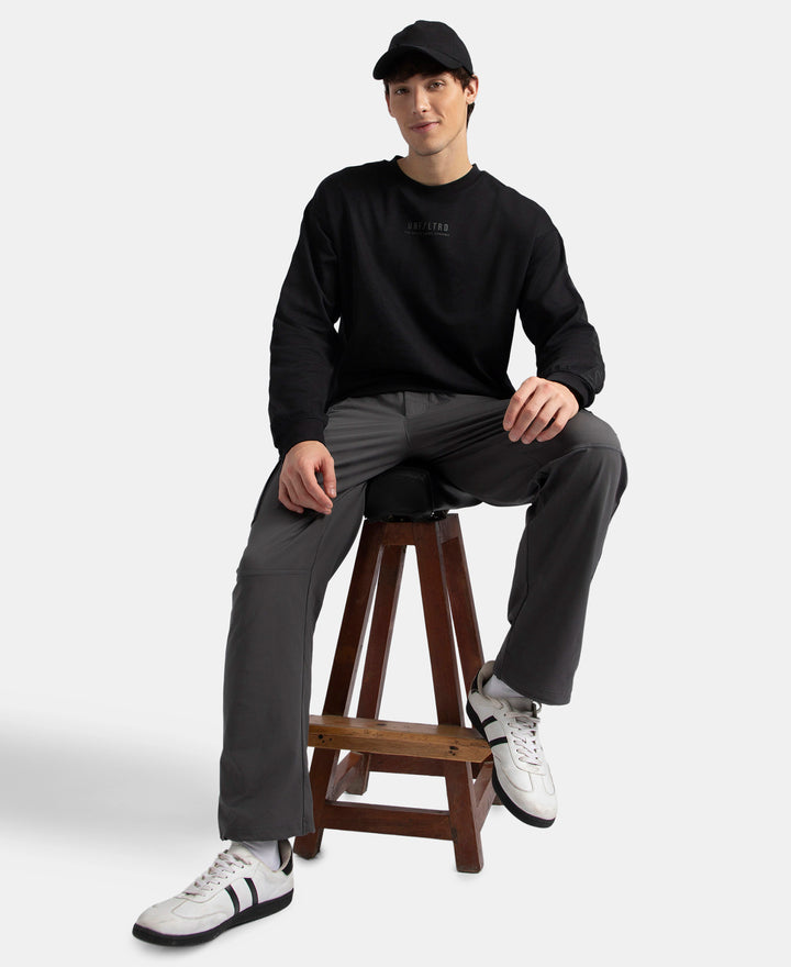 Super Combed Cotton Rich Oversized Graphic Printed Full Sleeve T-Shirt - Black