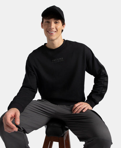 Super Combed Cotton Rich Oversized Graphic Printed Full Sleeve T-Shirt - Black