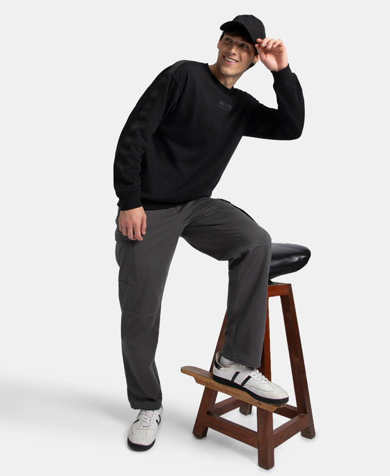 Super Combed Cotton Rich Oversized Graphic Printed Full Sleeve T-Shirt - Black