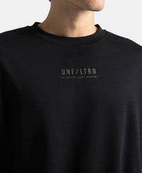 Super Combed Cotton Rich Oversized Graphic Printed Full Sleeve T-Shirt - Black