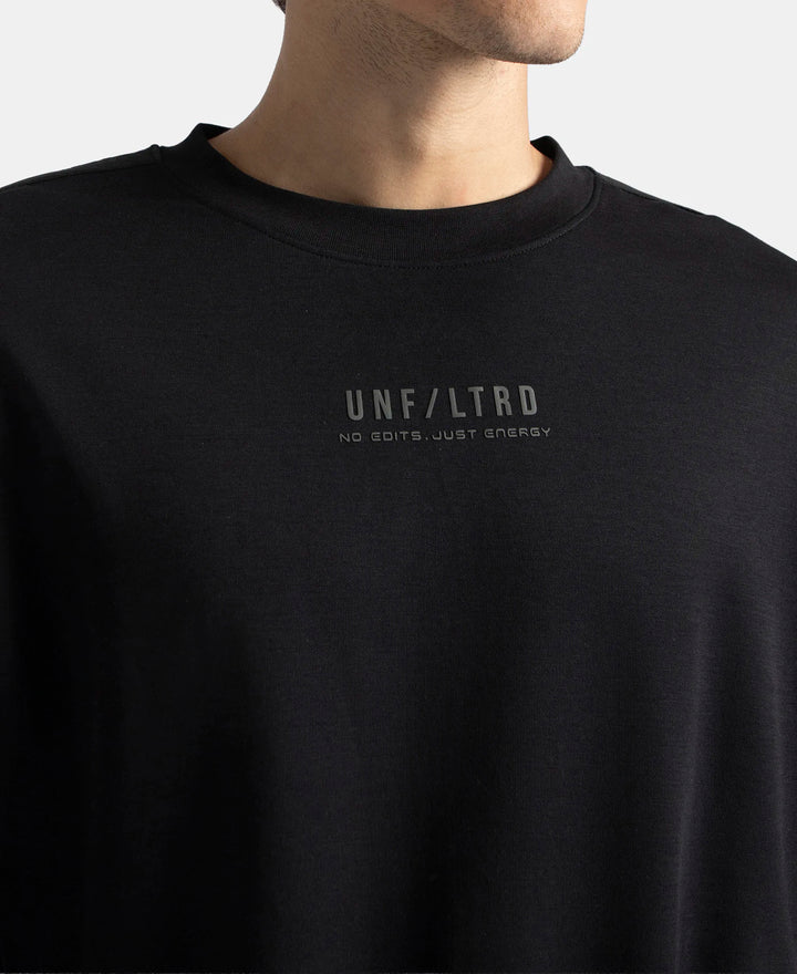 Super Combed Cotton Rich Oversized Graphic Printed Full Sleeve T-Shirt - Black