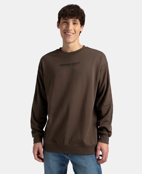 Super Combed Cotton Rich Oversized Graphic Printed Full Sleeve T-Shirt - Turkish Coffee