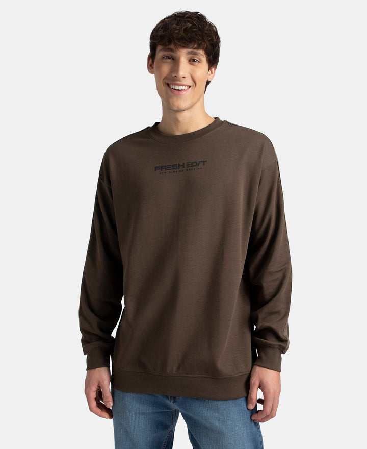 Super Combed Cotton Rich Oversized Graphic Printed Full Sleeve T-Shirt - Turkish Coffee