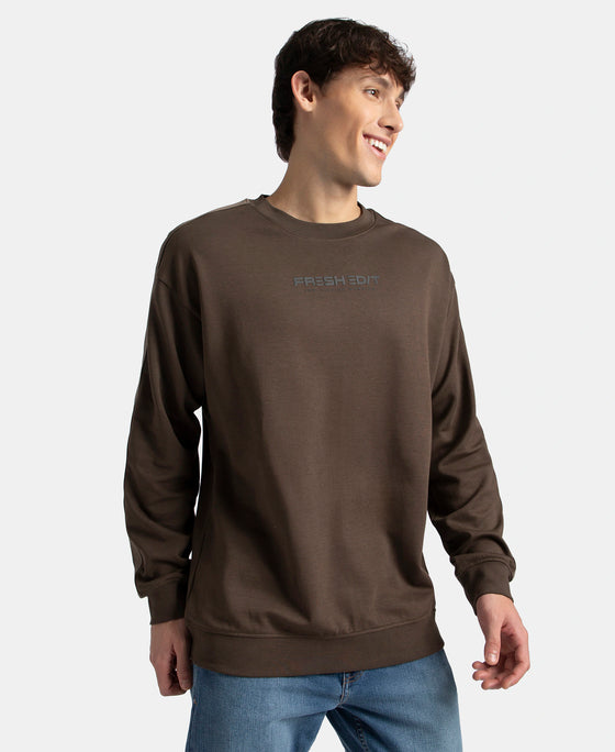 Super Combed Cotton Rich Oversized Graphic Printed Full Sleeve T-Shirt - Turkish Coffee