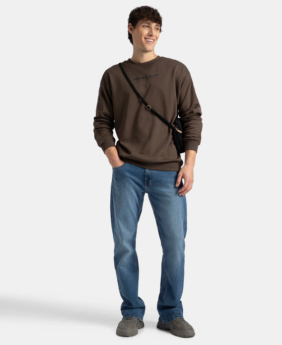 Super Combed Cotton Rich Oversized Graphic Printed Full Sleeve T-Shirt - Turkish Coffee