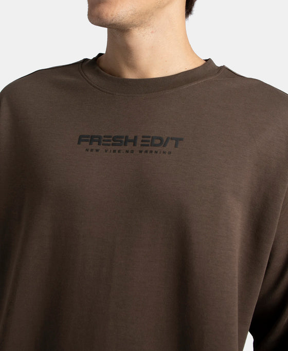 Super Combed Cotton Rich Oversized Graphic Printed Full Sleeve T-Shirt - Turkish Coffee