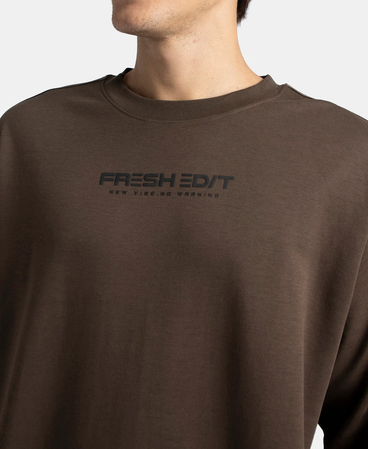Super Combed Cotton Rich Oversized Graphic Printed Full Sleeve T-Shirt - Turkish Coffee