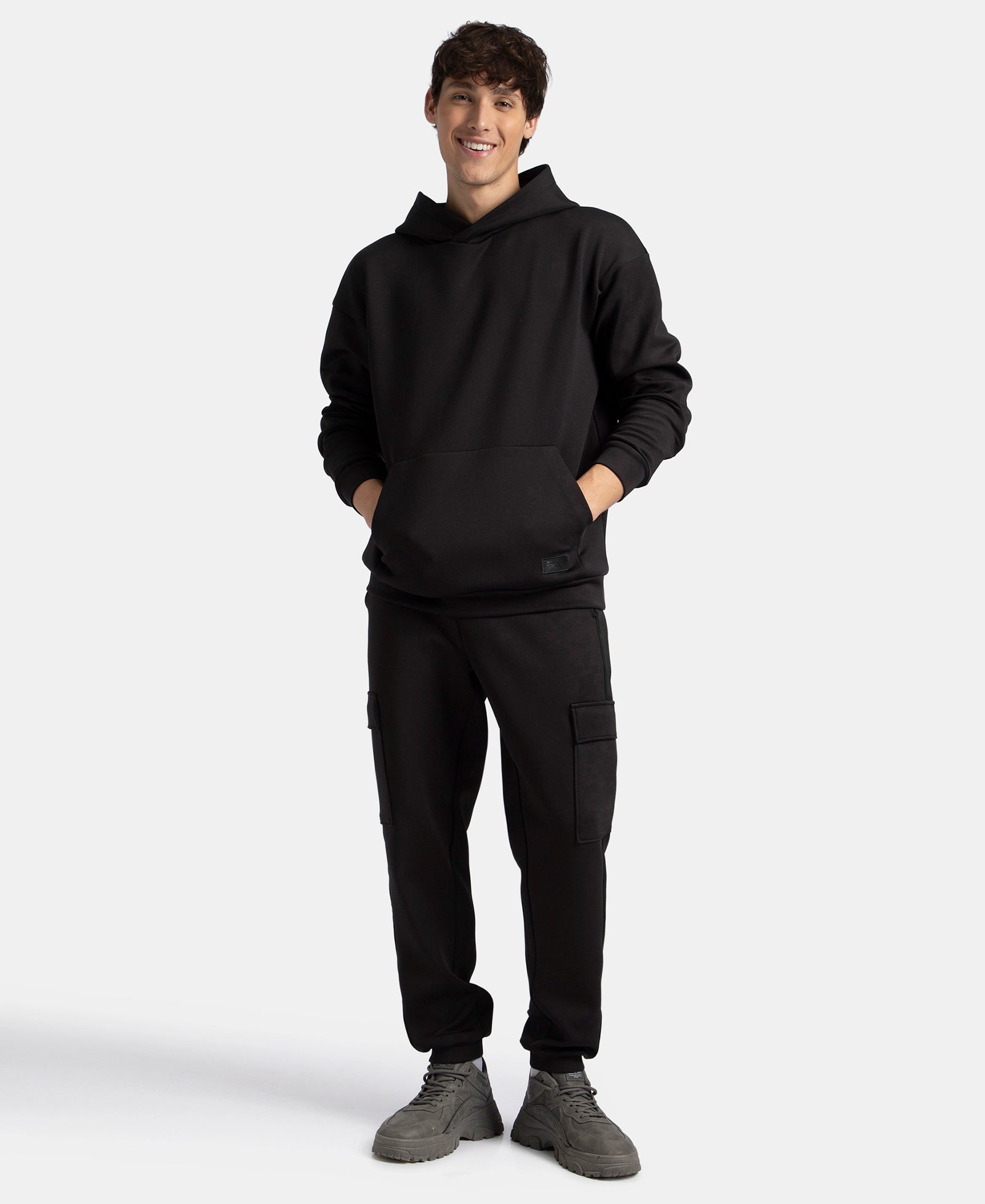 Microfiber Cotton Blend Elastane Stretch Hoodie Sweatshirt - Black