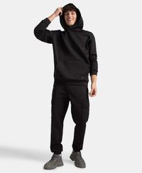 Microfiber Cotton Blend Elastane Stretch Hoodie Sweatshirt - Black