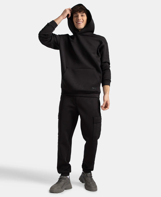 Microfiber Cotton Blend Elastane Stretch Hoodie Sweatshirt - Black