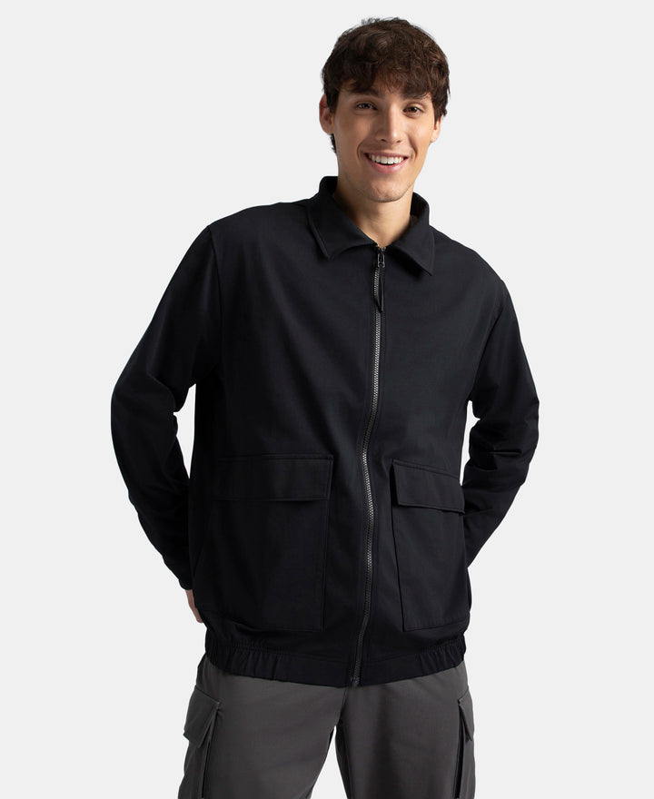Microfiber Fabric 4 Pocket Full Zip Closure Shacket - Black