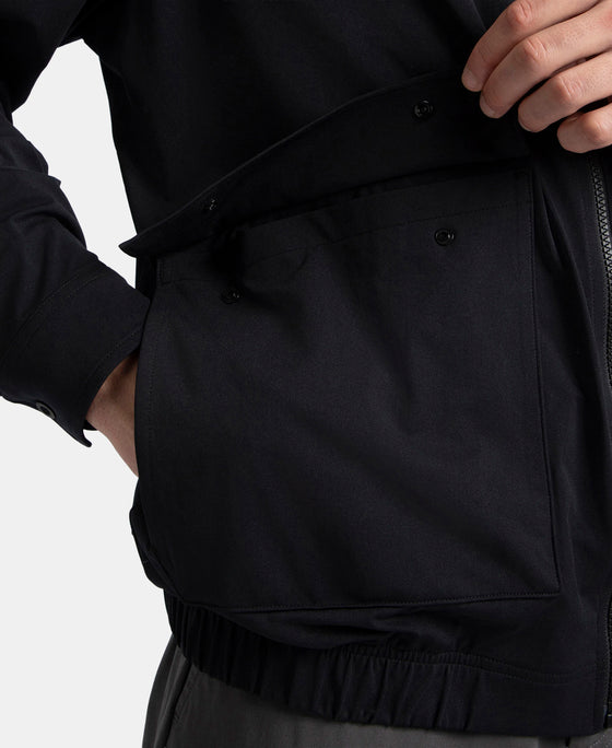 Microfiber Fabric 4 Pocket Full Zip Closure Shacket - Black
