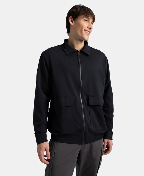 Microfiber Fabric 4 Pocket Full Zip Closure Shacket - Black