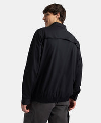 Microfiber Fabric 4 Pocket Full Zip Closure Shacket - Black