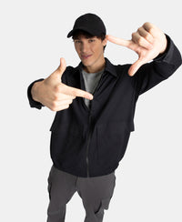 Microfiber Fabric 4 Pocket Full Zip Closure Shacket - Black