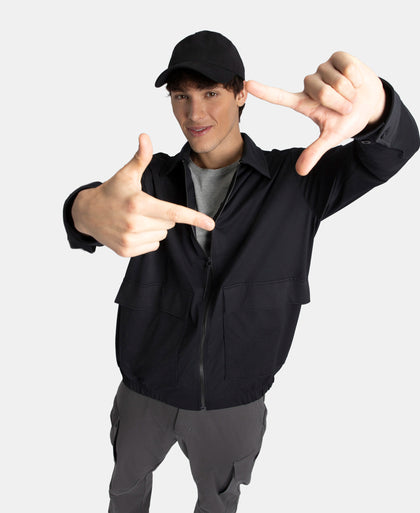 Microfiber Fabric 4 Pocket Full Zip Closure Shacket - Black