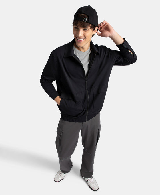 Microfiber Fabric 4 Pocket Full Zip Closure Shacket - Black