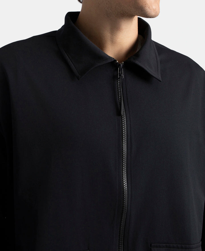 Microfiber Fabric 4 Pocket Full Zip Closure Shacket - Black