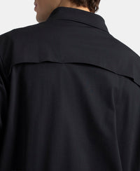 Microfiber Fabric 4 Pocket Full Zip Closure Shacket - Black