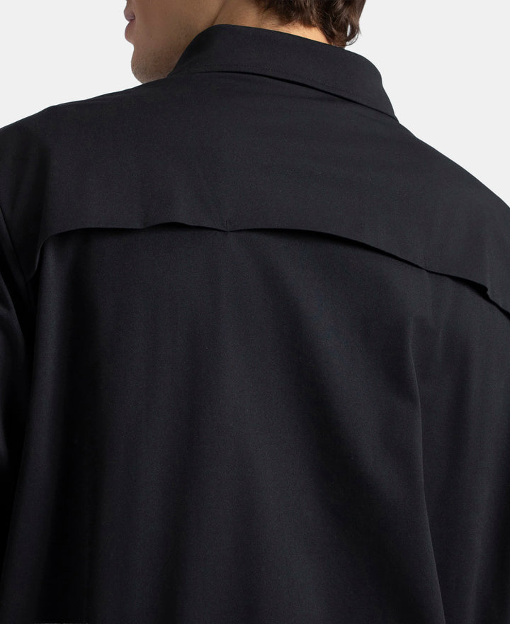 Microfiber Fabric 4 Pocket Full Zip Closure Shacket - Black